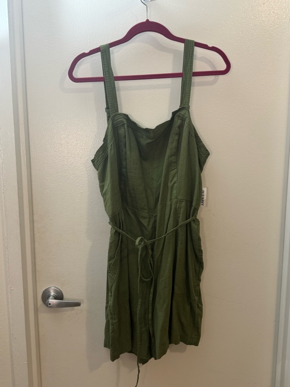 Old Navy Olive Green Sleeveless Romper with Waist Tie